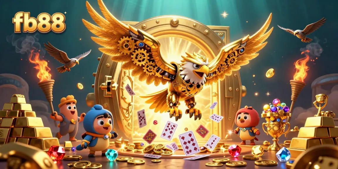 Engage with fb88's thrilling dive into casino excitement, featuring a golden eagle in action.