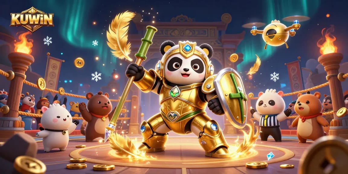 KUWIN offers thrilling action in a vibrant 3D illustration showcasing immersive gambling gameplay.