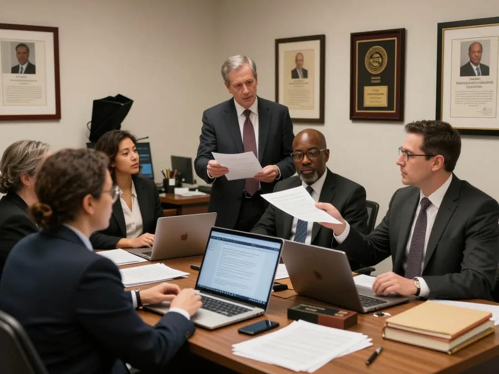 New York City Personal Injury Lawyer discussing a case in a modern law office.