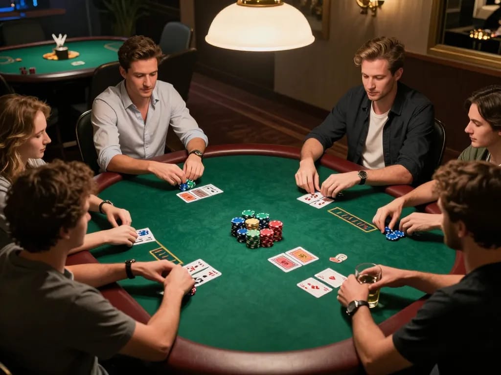 Players engaging in spirited poker gameplay at a private table, highlighting the community aspect of the B52club experience.
