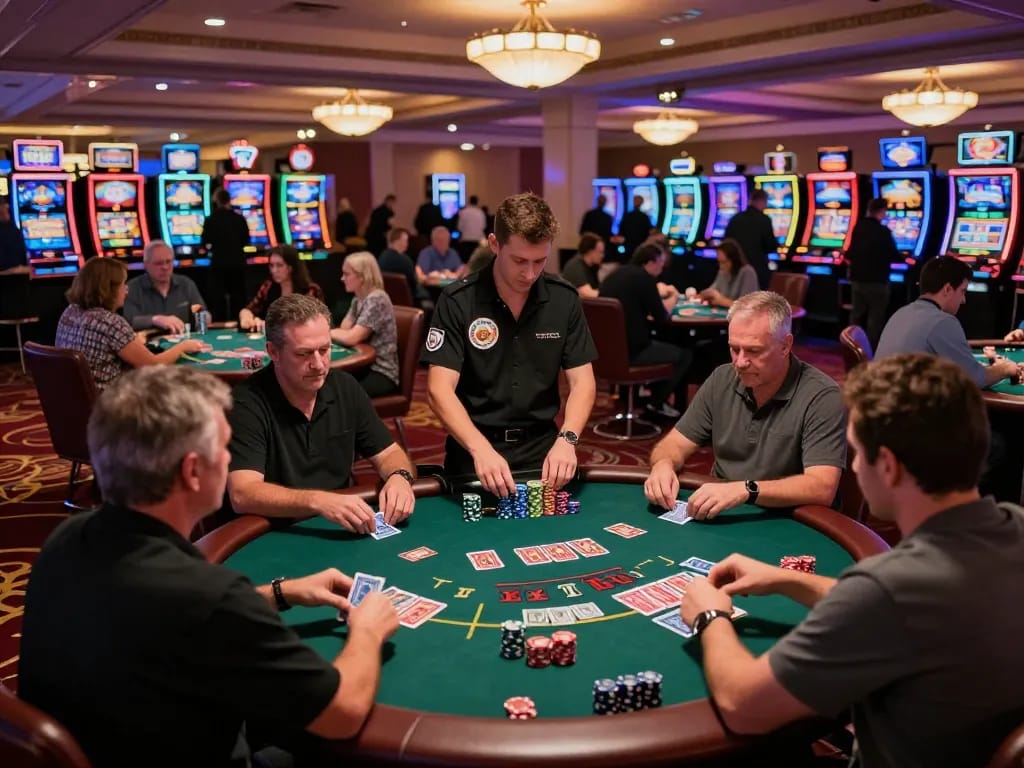 Engaged players at thabet blackjack tables, showcasing action-packed strategic gameplay.
