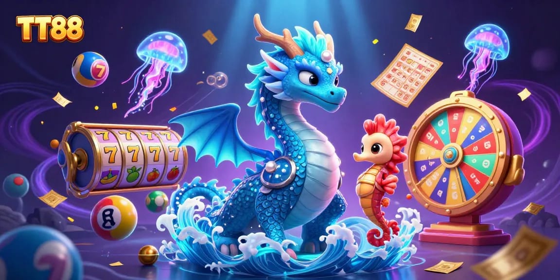 Engage with TT88's exciting gaming world featuring a vibrant 3D dragon and captivating gameplay elements.
