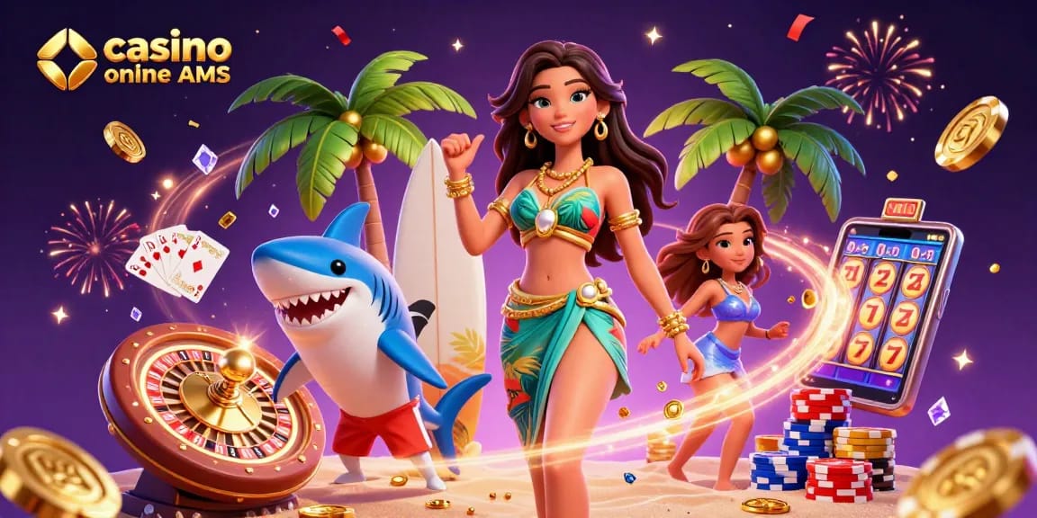 Gioca a giochi emozionanti nei casinò online non AAMS con una scena vibrante di una donna glamour e uno squalo giocoso in mezzo a monete d'oro.