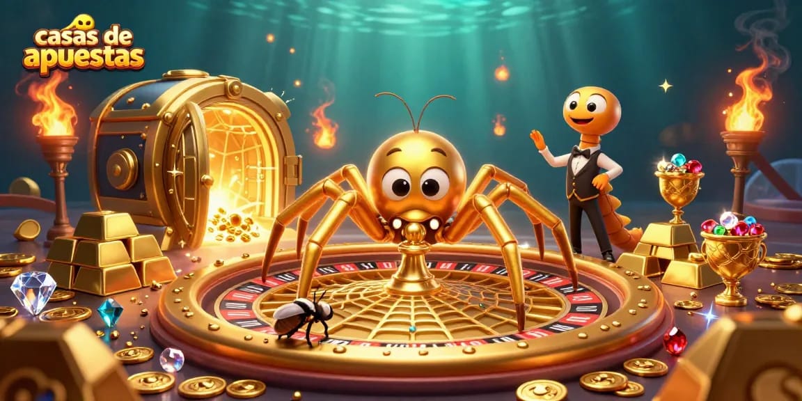 Casas de apuestas: araña dorada y croupier en emocionante juego de azar