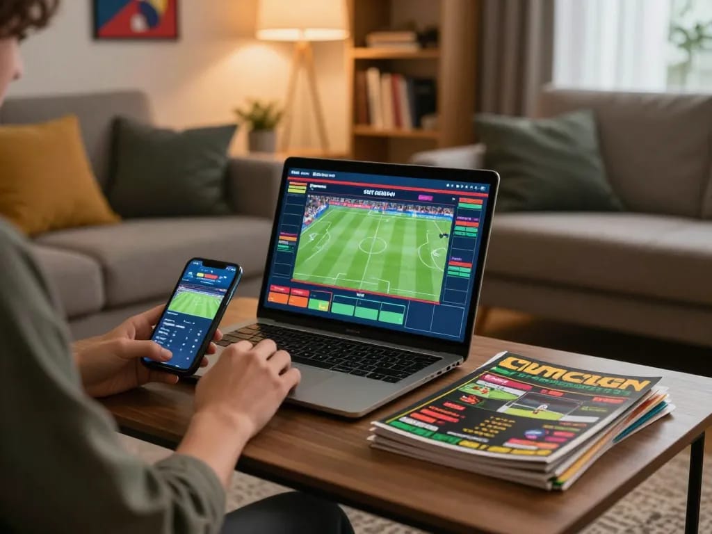 LLWIN player engaging in live sports betting from their cozy home setup, showcasing strategic decision-making and excitement.
