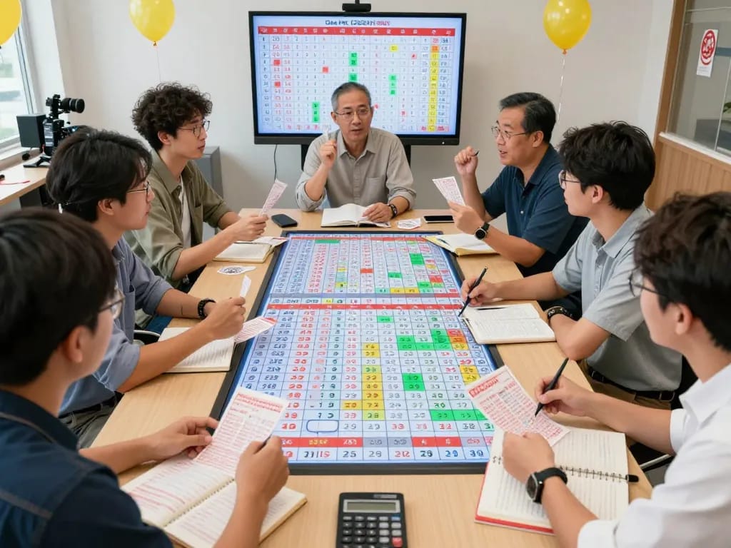 Excited players analyzing Data HK lottery results for 2026 during a lively event.