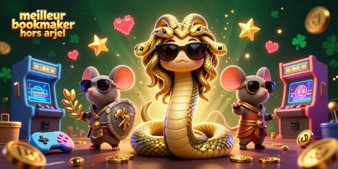 Parie sur le meilleur bookmaker hors arjel avec des personnages de casino animés et des machines à sous.