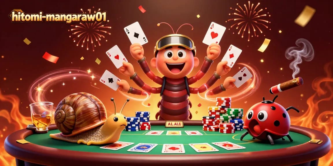 Hitomi-mangaraw01 showcases 3D cartoon characters in an exciting poker game scene with vibrant casino elements.