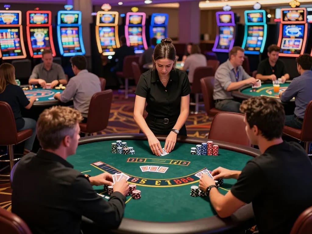 Players strategizing at TR88 casino card tables, enjoying immersive gaming experiences