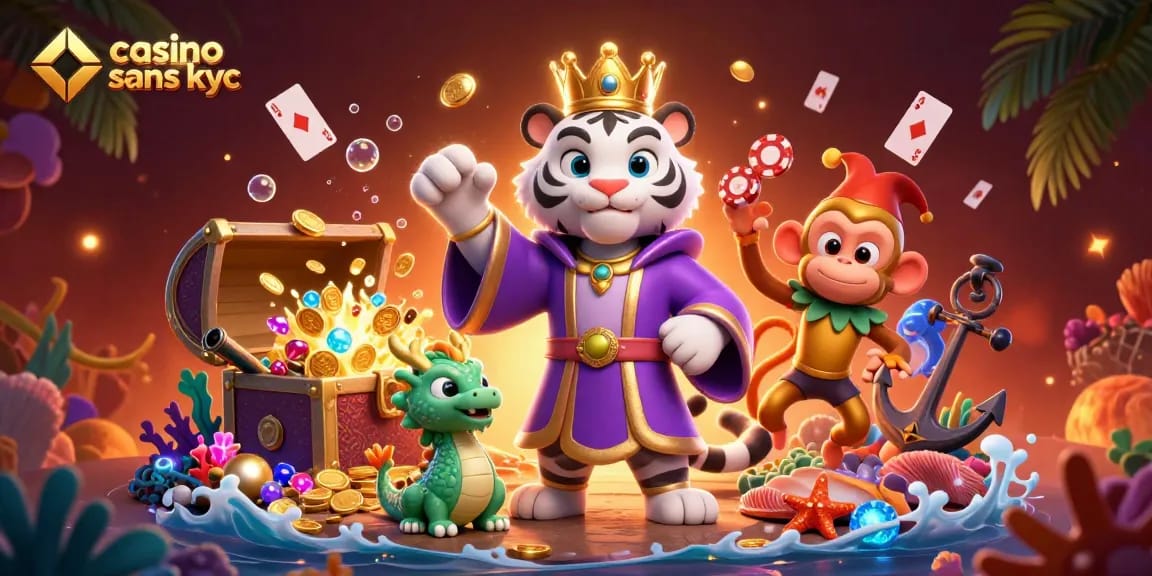 Jouer sur casino sans kyc avec une scène colorée et dynamique de personnages de casino.