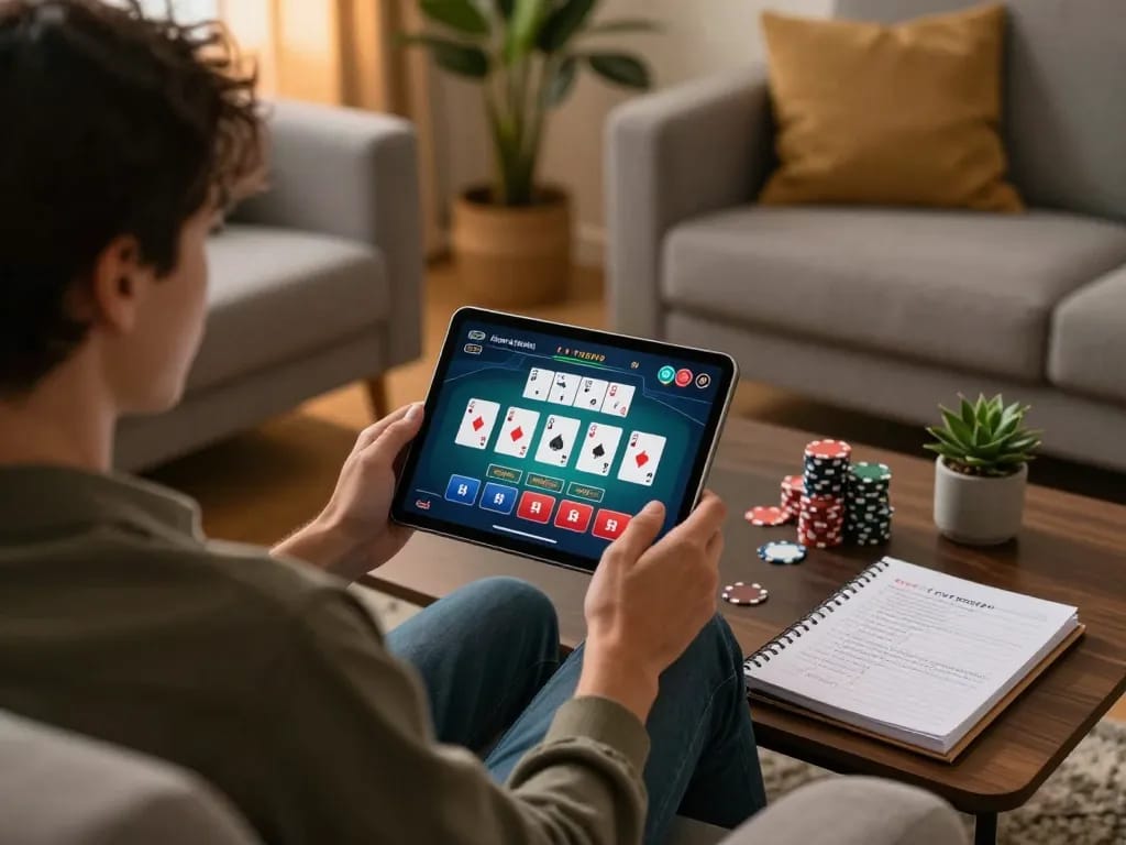 Người chơi tận hưởng trò chơi trực tuyến tại nhà với ghi chú chiến lược Luckywin hiển thị.
