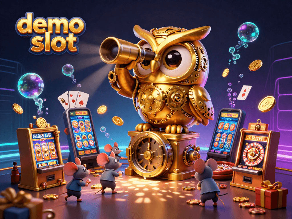 Mainkan demo slot di gambar yang menampilkan burung hantu berlian dan gerakan kasino yang dinamis.