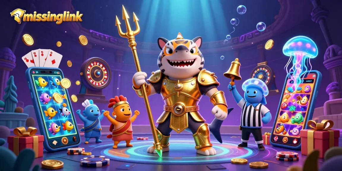 Engage with missinglink's exciting slot games showcased in a vivid underwater casino scene.