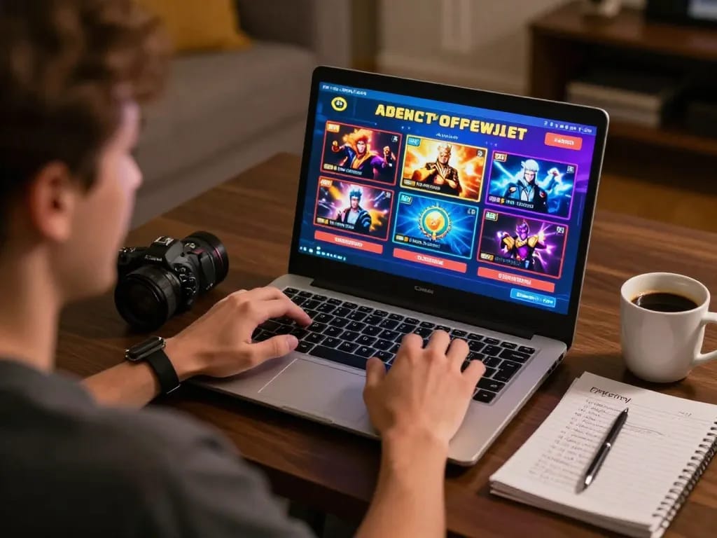 mm88 player engaging in online casino gaming session at home with laptop and strategy notes