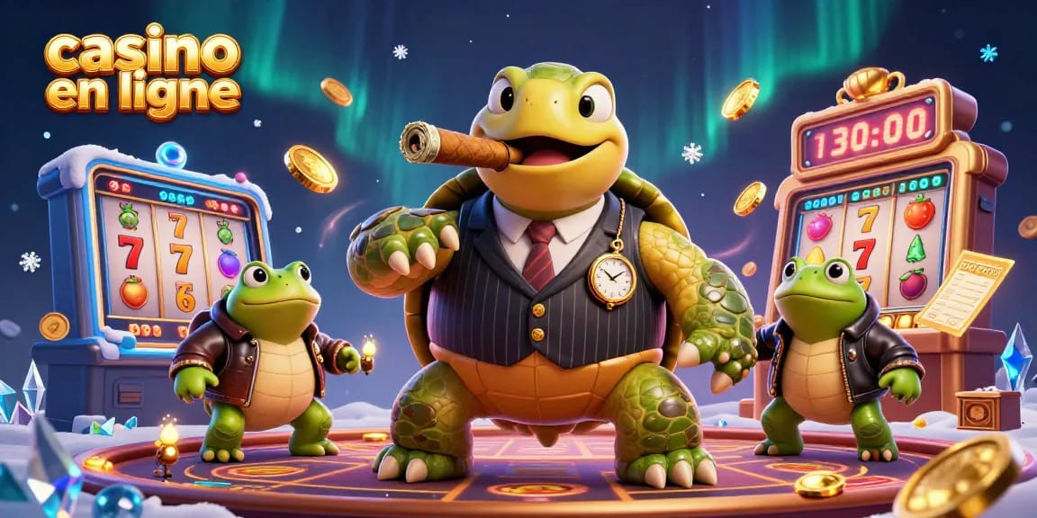 Découvrez l'animation captivante d'un casino en ligne avec une tortue massive en costume