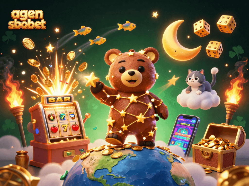 Experience thrilling wins with agen sbobet in this vibrant, animated casino illustration.