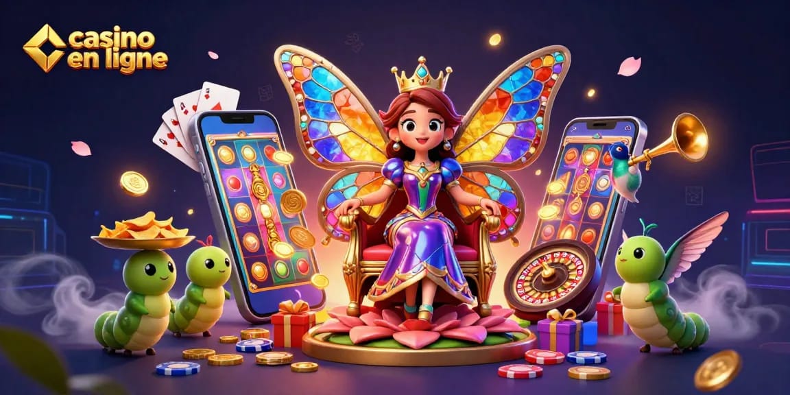 Jouez dans un casino en ligne captivant avec des jeux de machines à sous et des jetons d'or.