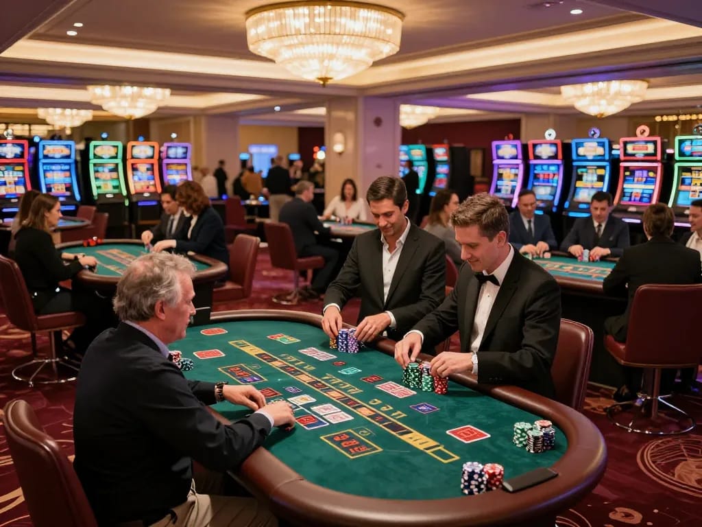 Experience the excitement of DH88 gaming at a luxurious casino with players eagerly placing bets.