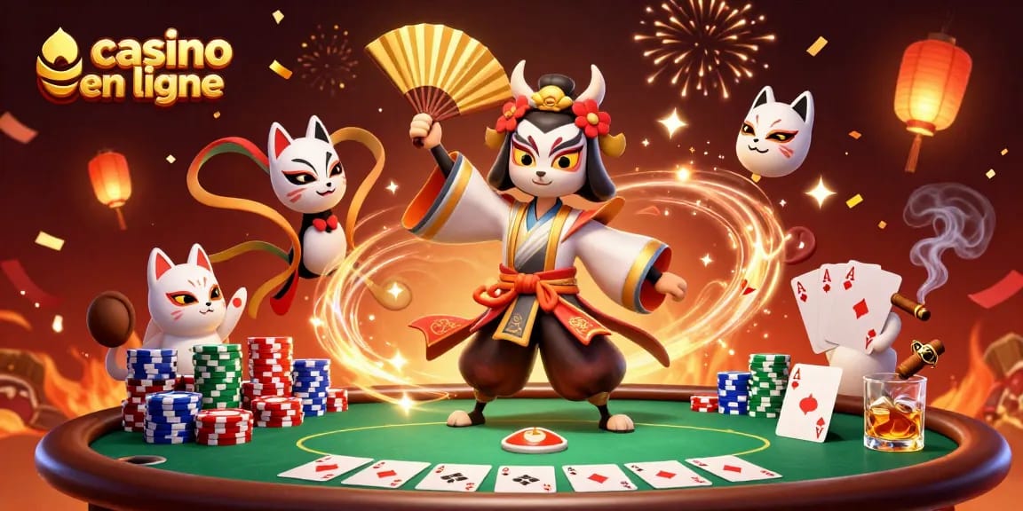 Jeux de casino en ligne captivants avec des guerriers kabuki et des éléments de poker.