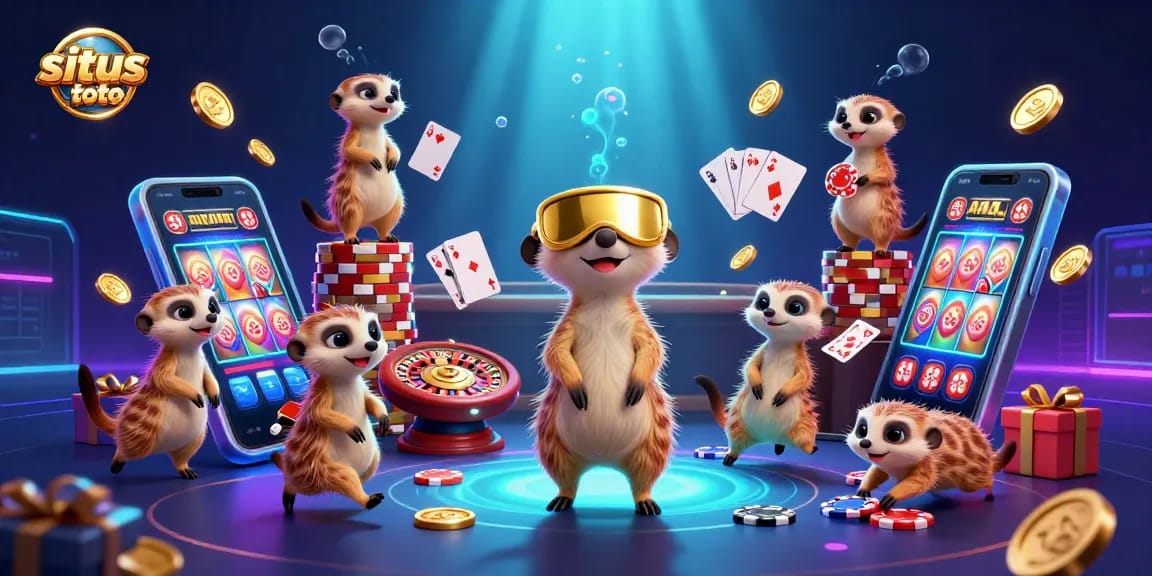 Experience thrilling action with situs toto in a vibrant 3D meerkat casino scene full of excitement.