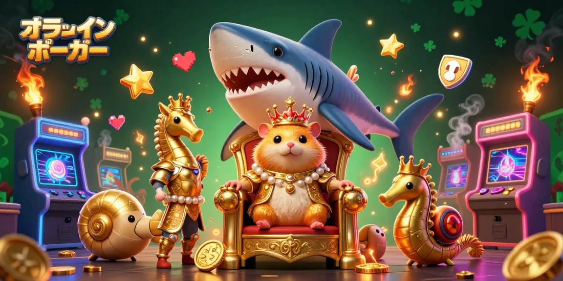 オンラインポーカーで楽しむため、迫力あるポーカーキャラクターとゲーム要素が満載のイラスト