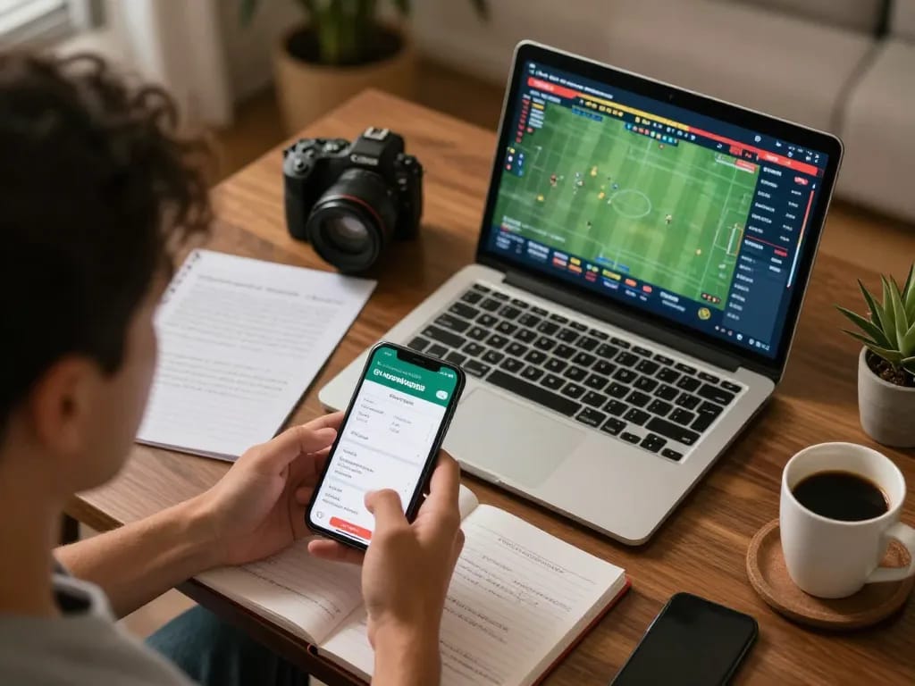 Person using keobongda app while focusing on live sports betting from home, showcasing strategic gameplay.