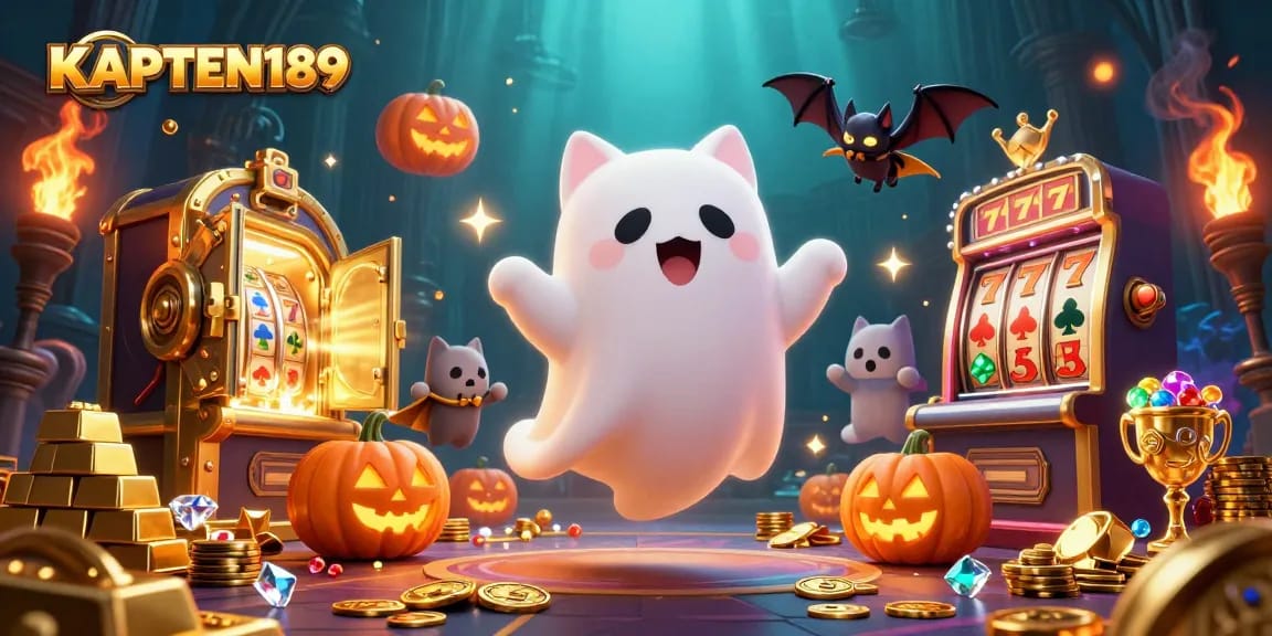 KAPTEN189 menghadirkan kucing hantu dan kelelawar bersahabat dalam suasana kasino menyenangkan.