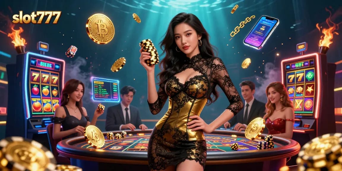 Spin the reels with slot777 at an exclusive casino, showcasing vibrant jackpots and winning symbols.