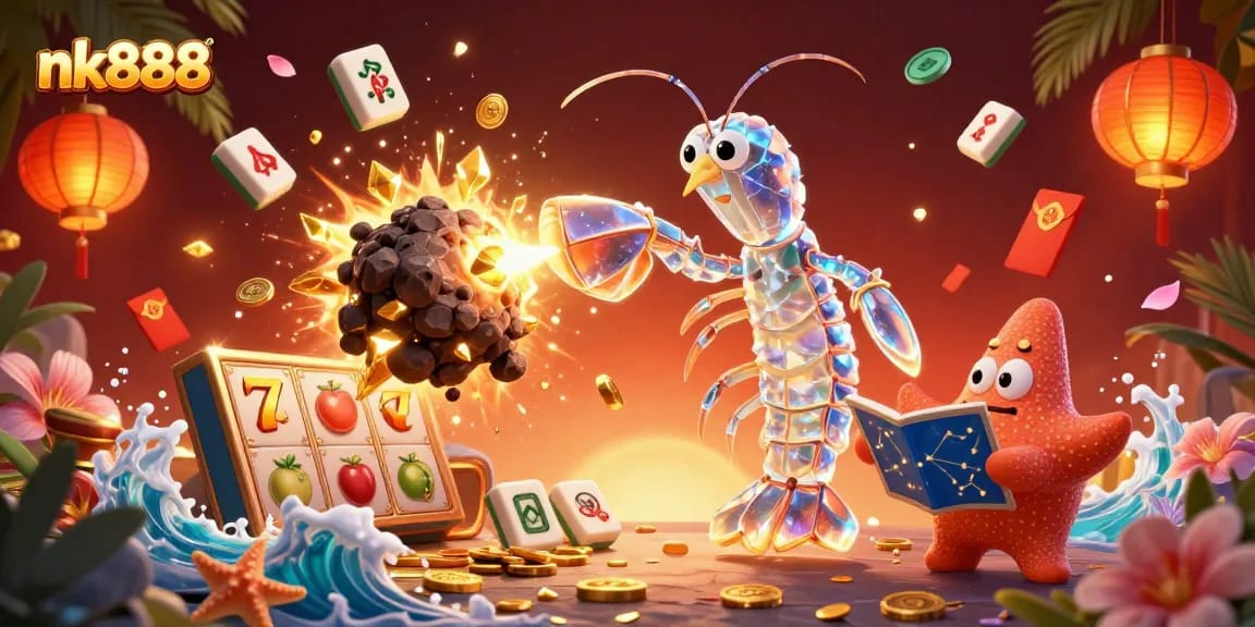 Experience excitement with nk888 as a galactic samurai hits a jackpot amidst coins and gems in a vibrant casino scene.