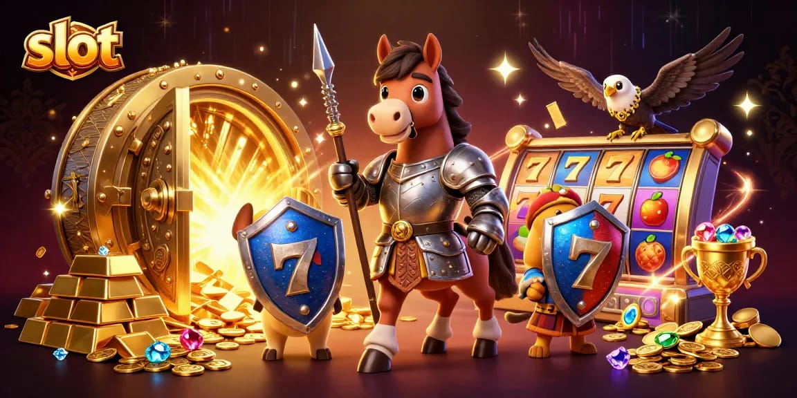 Spin the slot reels with excitement as the knight and puppy discover treasures.