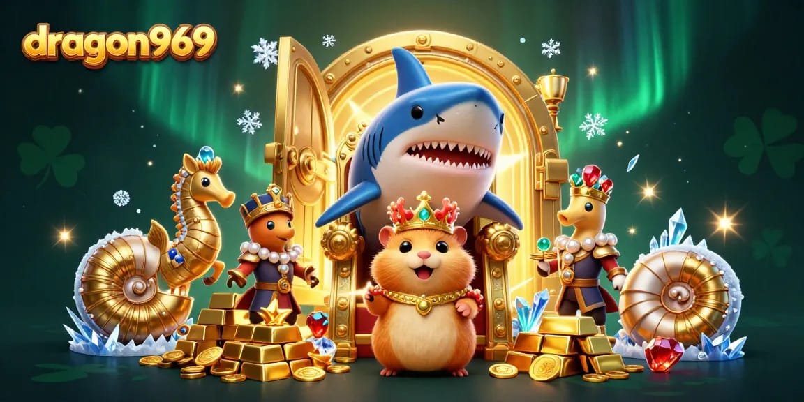 Experience thrilling gameplay with dragon969’s golden treasures and adorable characters in a vibrant 3D illustration.