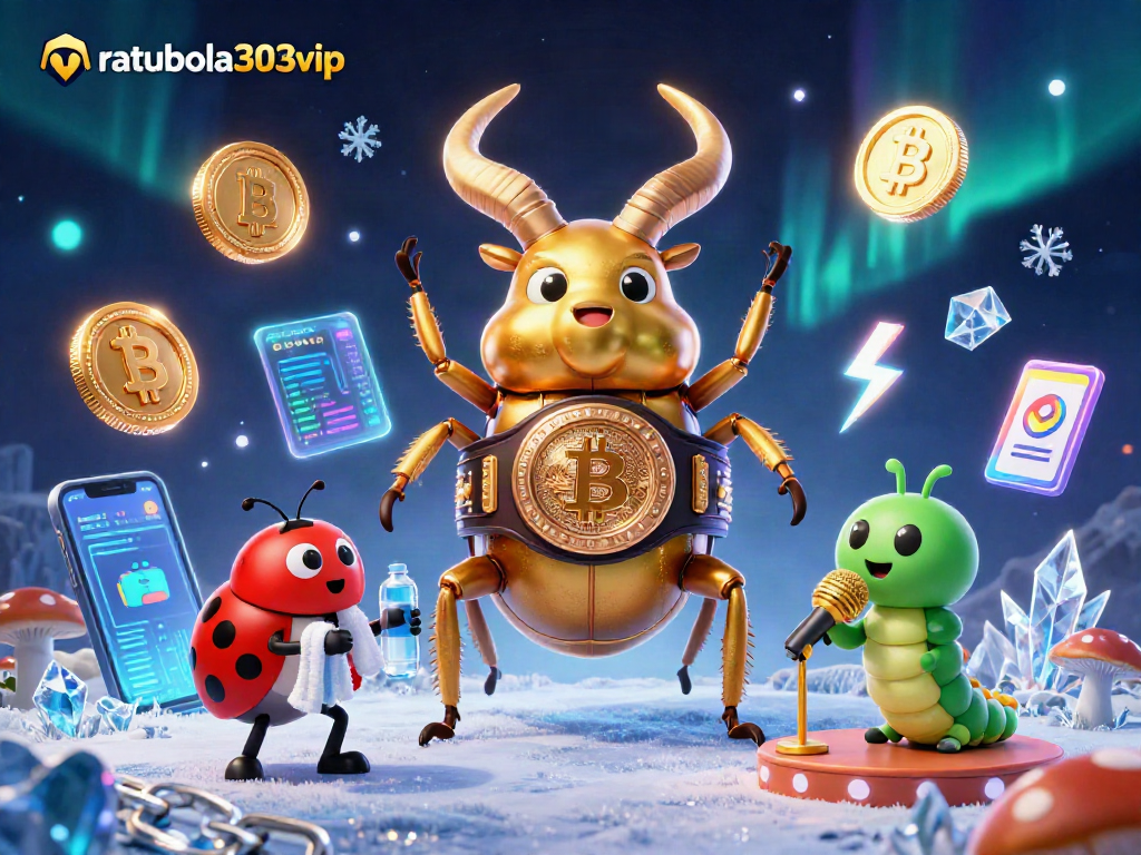 ratubola303vip menghadirkan ilustrasi pertarungan kasino yang dinamis dengan karakter 3D dan elemen kripto.