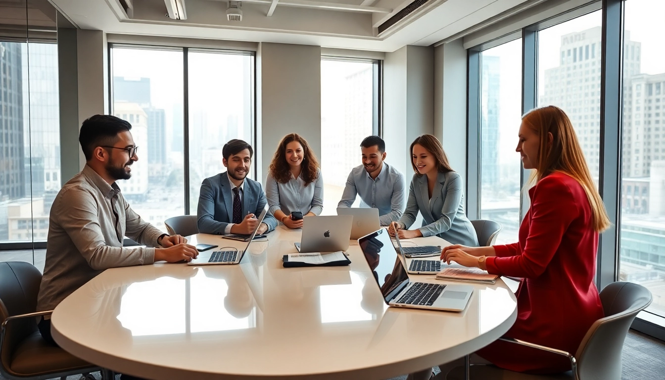 Strategische Besprechung zur digitalen Vermarktung auf https://alvionz.de/ in modernem Büro.