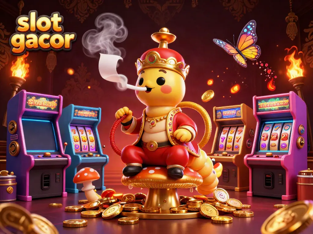Slot gacor yang menarik perhatian dalam ilustrasi 3D yang penuh warna dan nuansa perjudian.