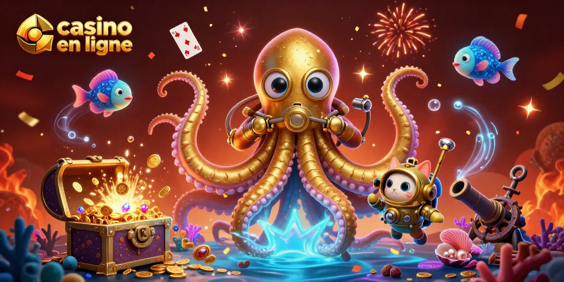 Révélation d'un kraken 3D au milieu des trésors, expérience de jeu dans un casino en ligne captivante.