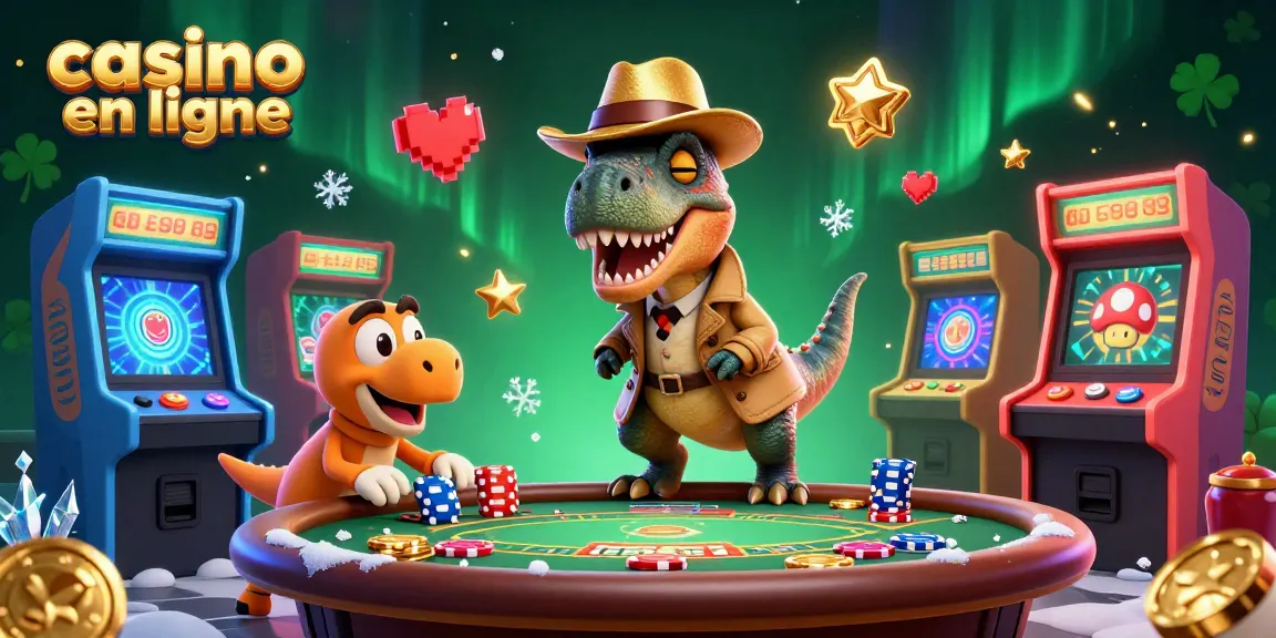 Visitez un casino en ligne pour des jeux palpitants, avec un velociraptor et un pit boss dans une scène animée.