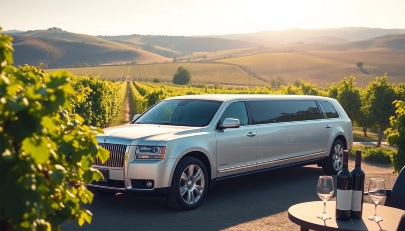 Experience the luxury of a wine tour limo service parked amidst stunning vineyards.