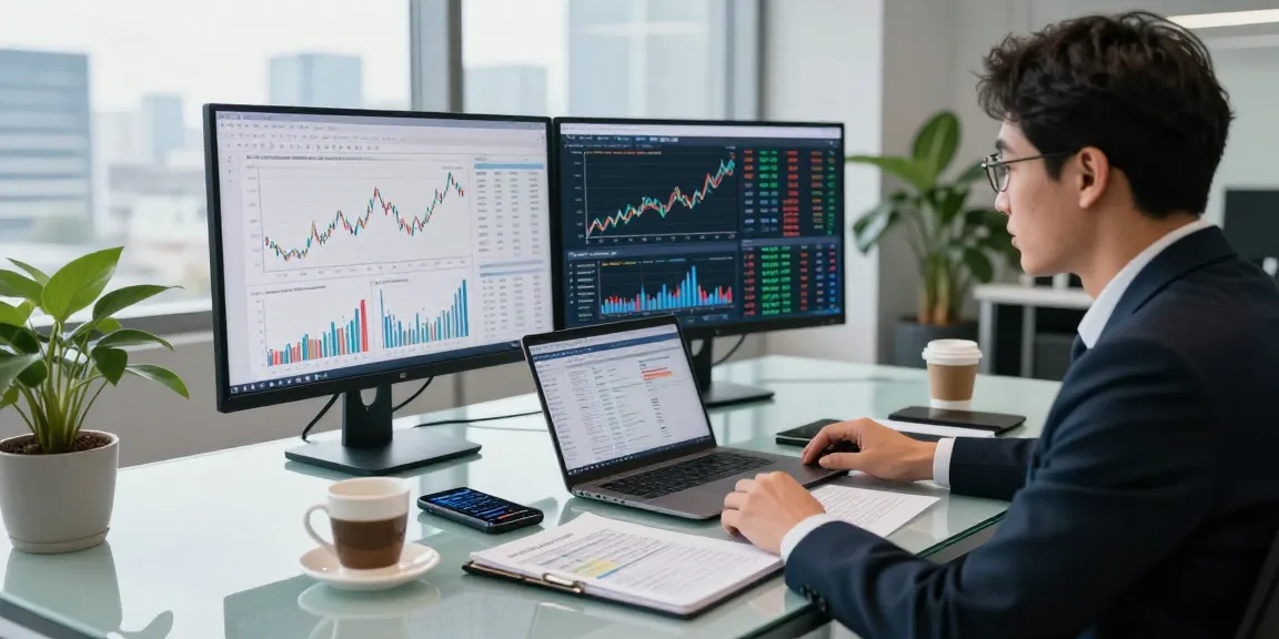 Financial analyst reviewing NAGA2000 performance metrics in modern office.