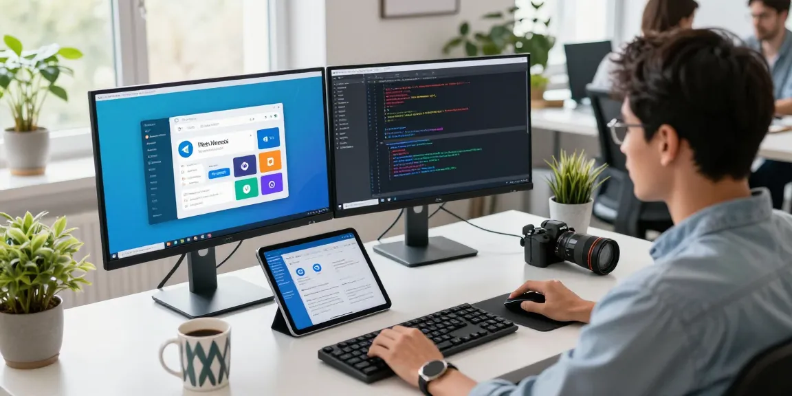 Developer working on the Telegram Web Version in a modern software workspace, showcasing productivity and innovation.