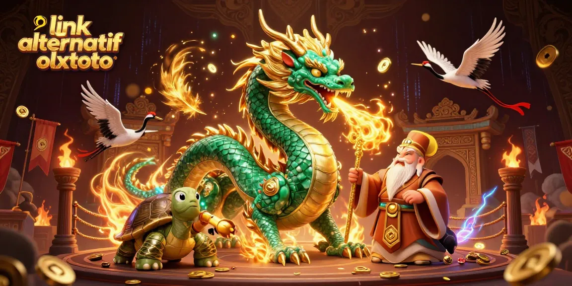 Menggunakan link alternatif olxtoto untuk bermain, ilustrasi 3D naga hijau zamrud dan penyu sage