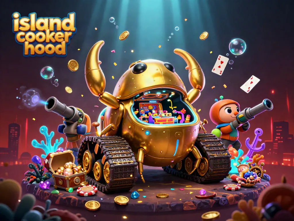Engaging illustration of an island cooker hood-themed casino showcasing vibrant game elements and rich details.