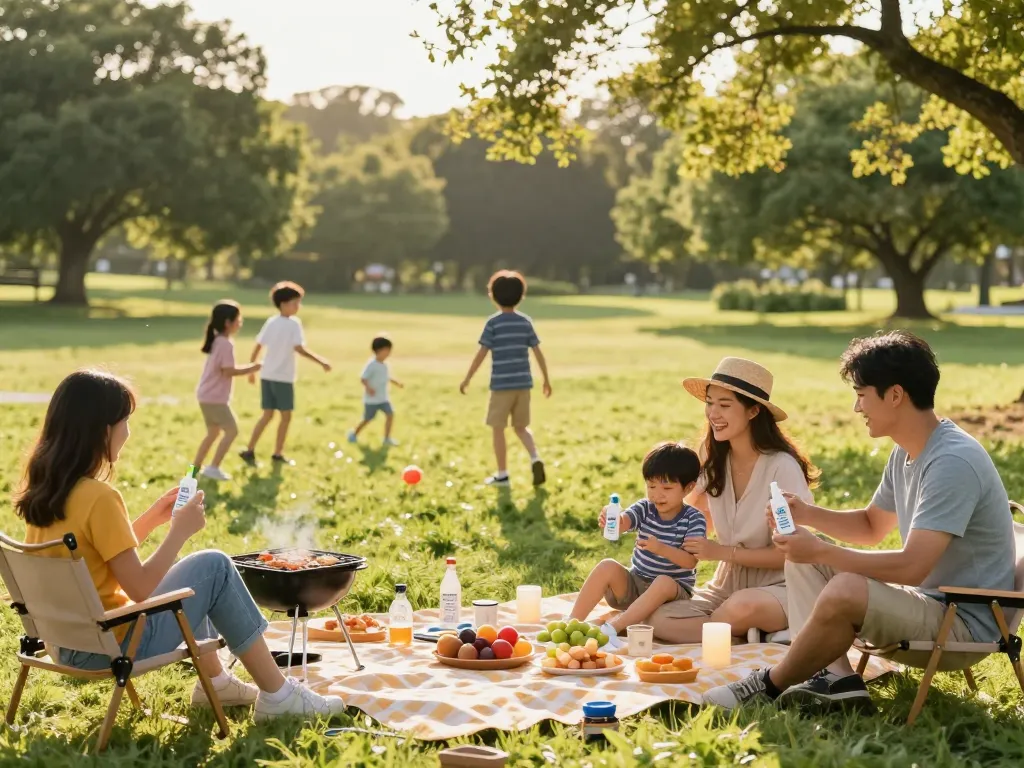 Enjoying a family picnic with the Best Mosquito Repellent and outdoor activities in a sunny park