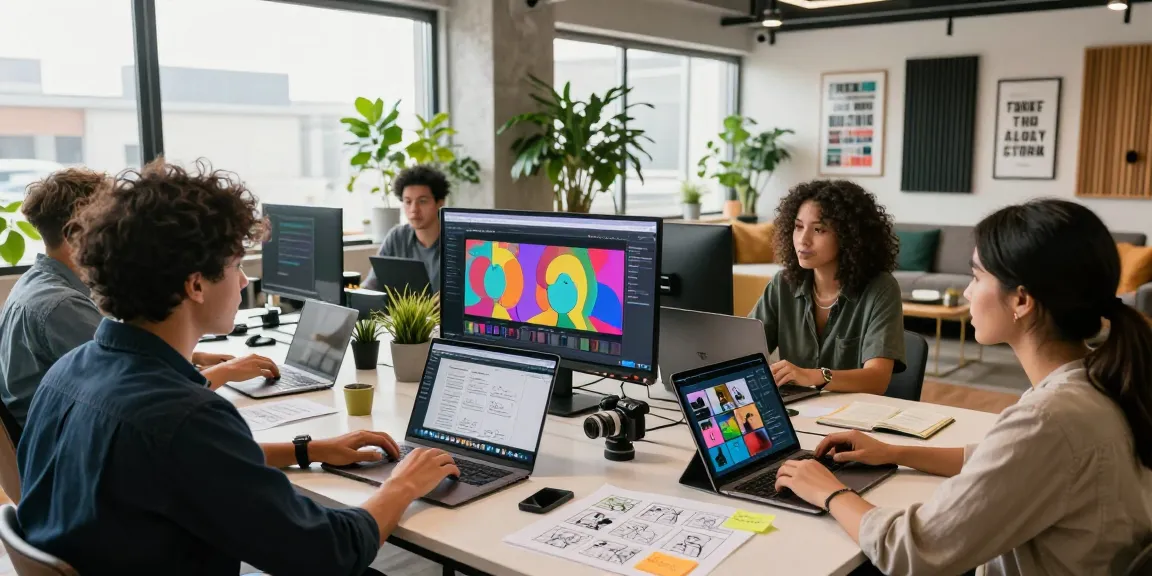 Creative video production team collaborating with ai seedance 2.0 software in a modern studio.