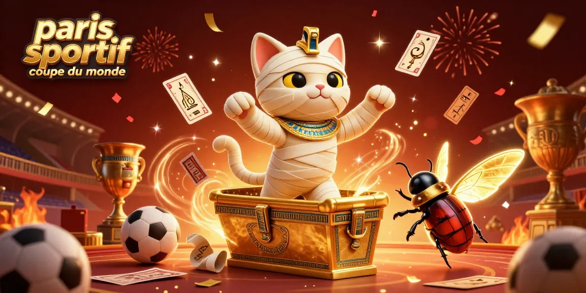 paris sportif coupe du monde : mise en scène dynamique avec un chat momie égyptien et des éléments de paris sportifs
