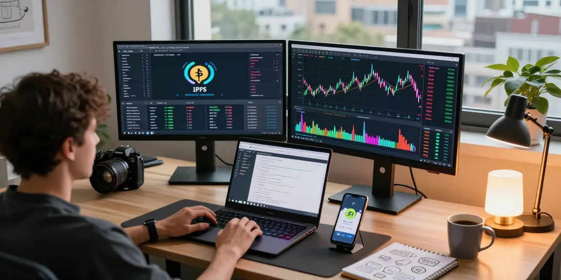 Dynamic IPFS blockchain trading workspace featuring DeFi analytics, cryptocurrency dashboard, and innovative tools for secure trading.