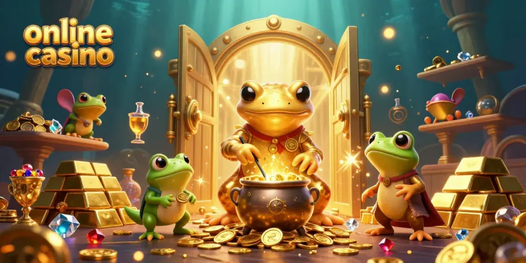 Experience exciting gameplay at our online casino with gold coins and gems in a captivating fantasy setting.