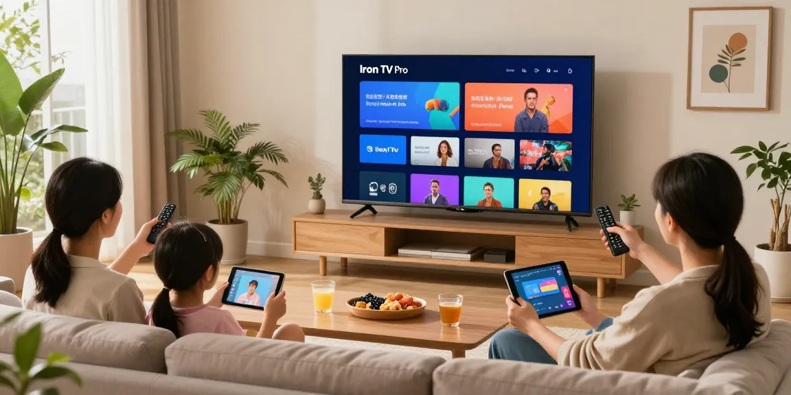 Family enjoying streaming content on Iron TV Pro in a cozy living room.