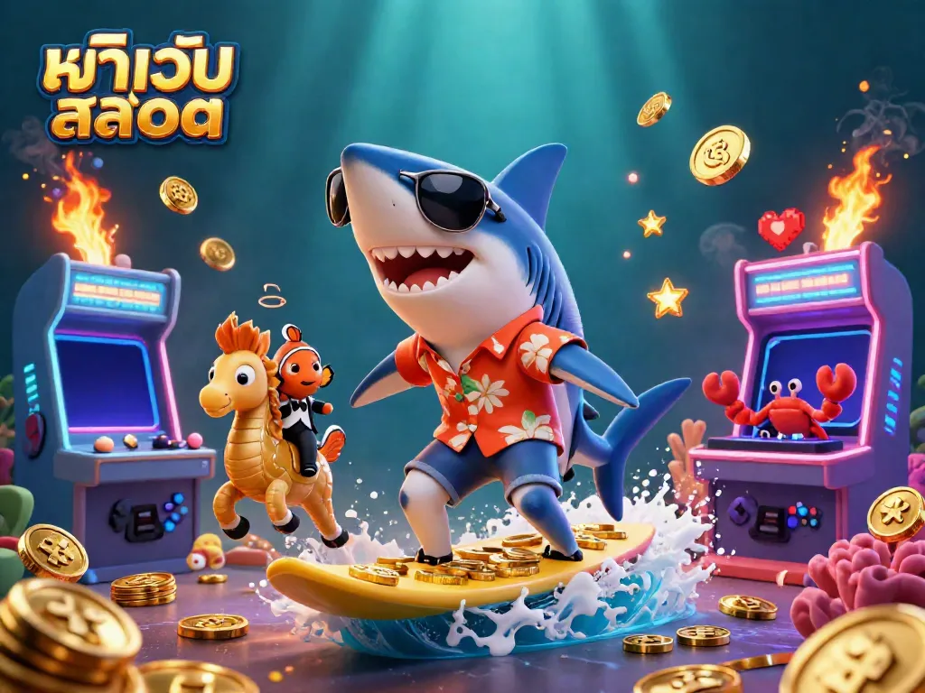 Experience the thrill of หน้าเว็บสล็อต with a colorful 3D casino scene featuring vibrant characters and gaming elements.