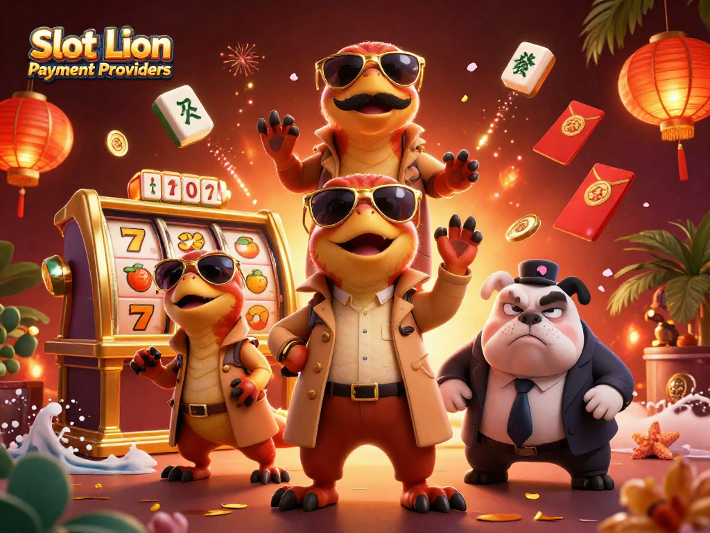 Engage with Slot Lion Payment Providers featuring raptors sneaking into a VIP lounge amidst vibrant casino elements.