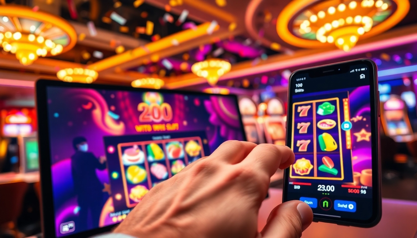 Engaging player enjoying Online slots Uk with colorful slot graphics and dynamic virtual casino.